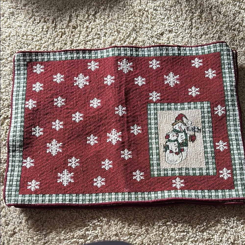 (4) Festive Red Snowflake Holiday Placemats